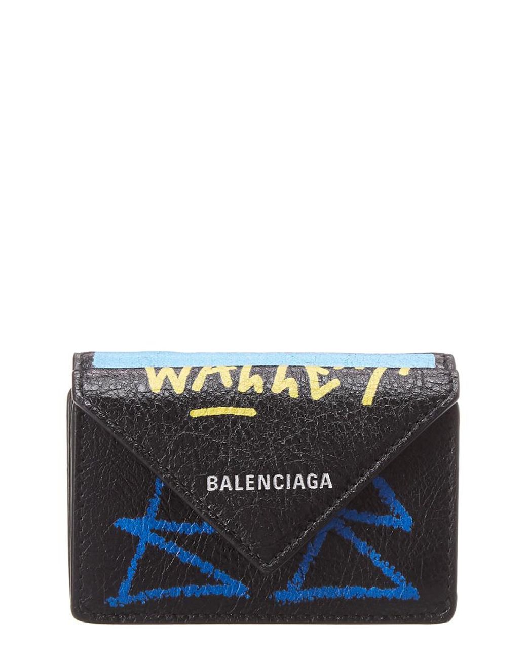 Alabama ærme ejendom Balenciaga Papier Mini Graffiti Leather Tri-fold Wallet in Black | Lyst