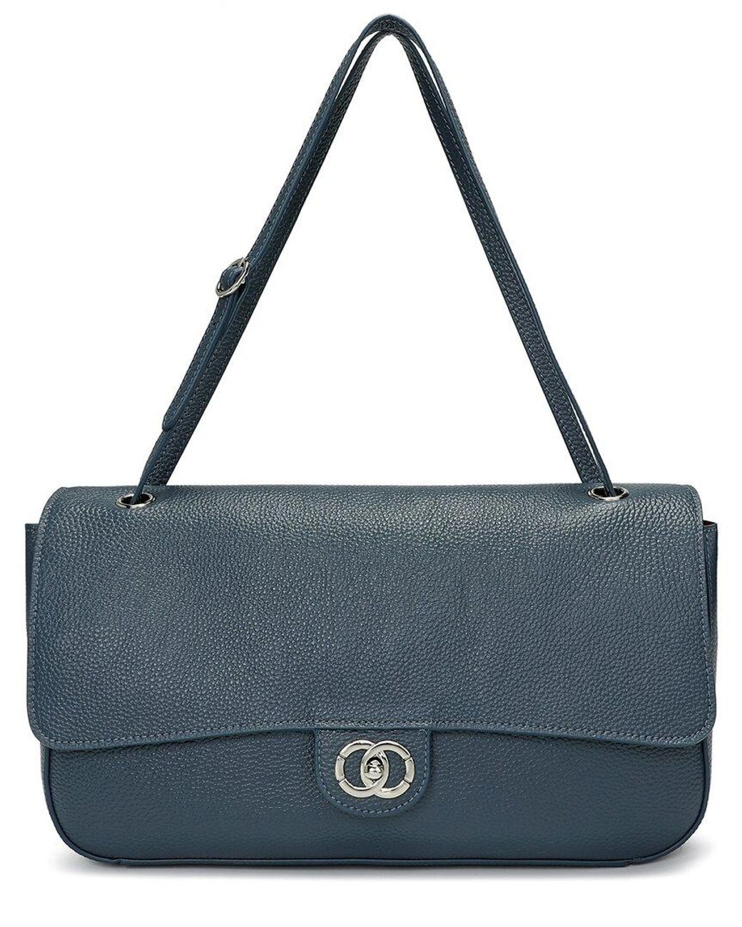 Tiffany & Fred Paris Blue Premium Pebbled Leather Turnlock Shoulder Bag