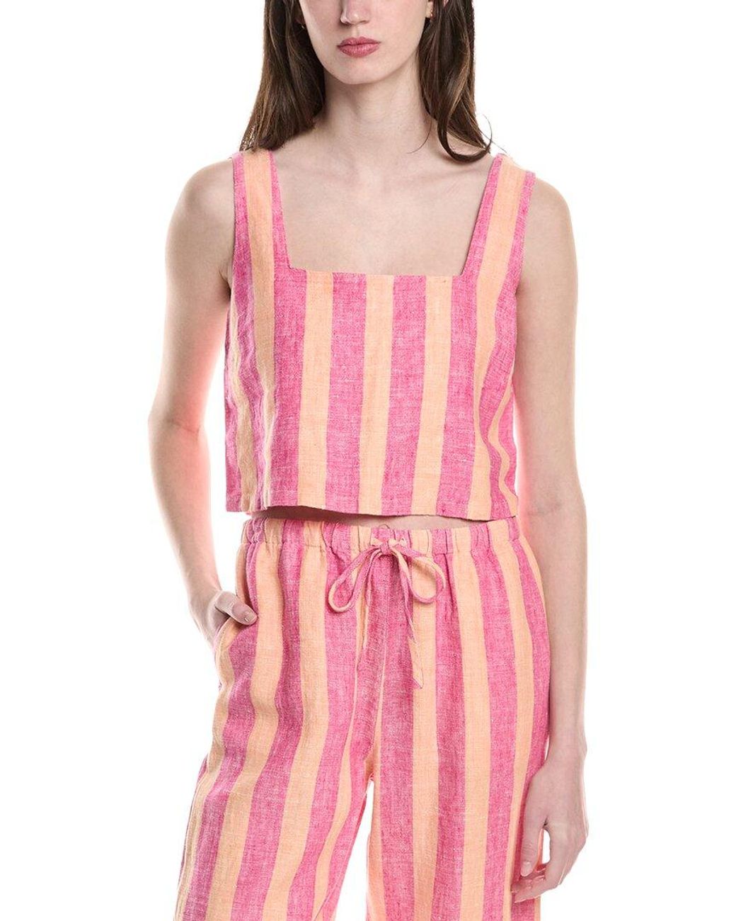 Electric and Rose Pink Linen Boxy Tank