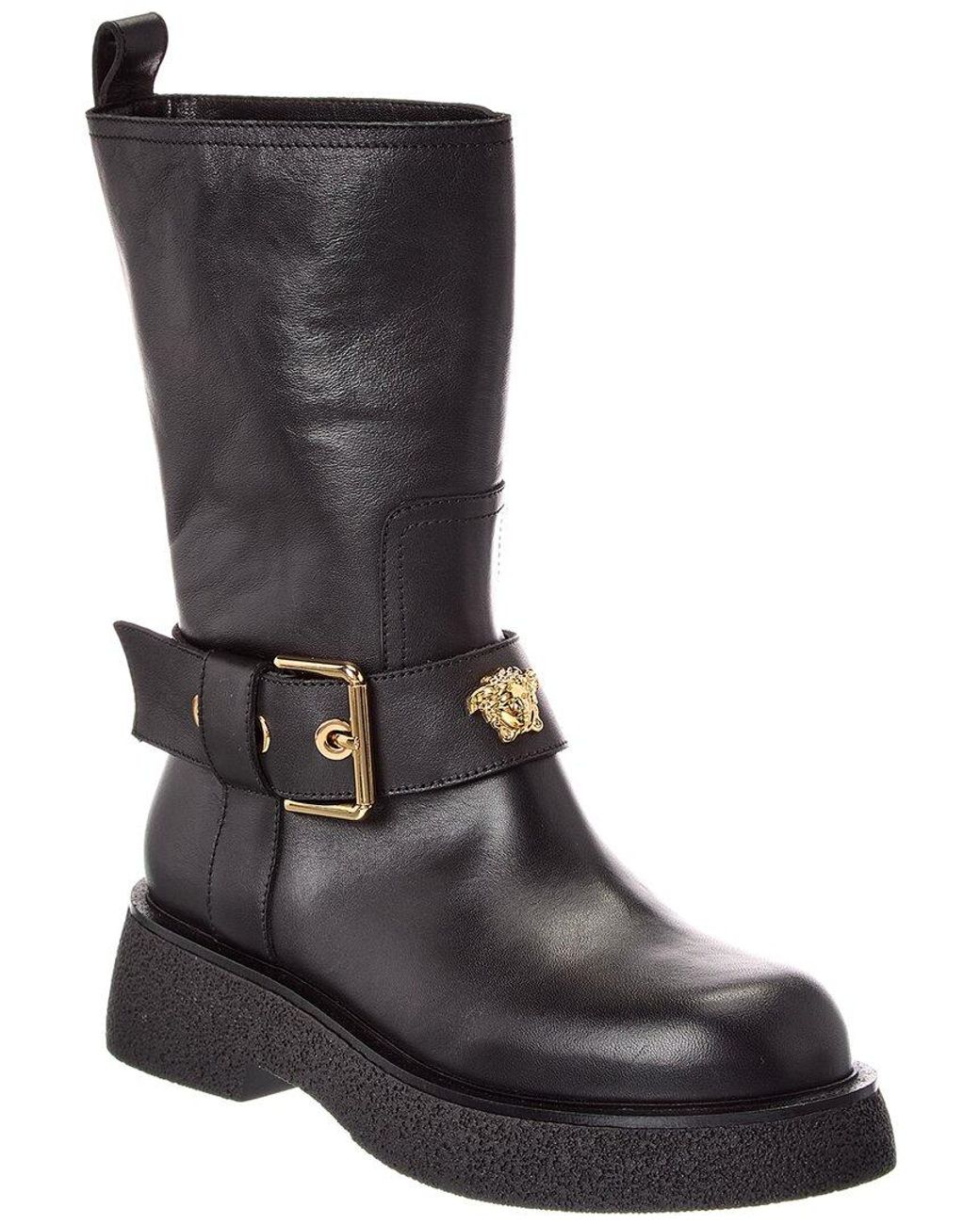Versace Black Leather Biker Boot