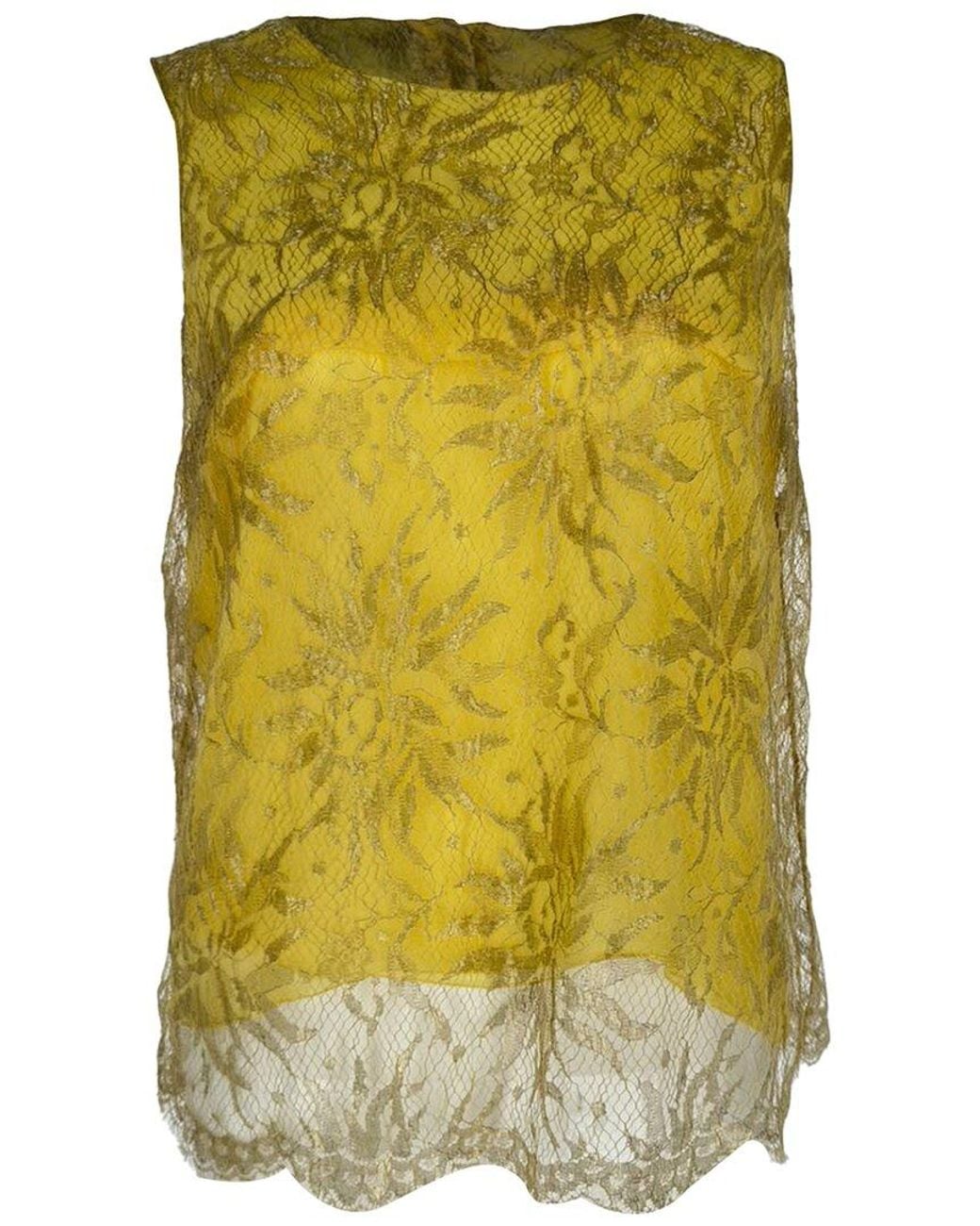 Dolce & Gabbana Yellow Lace Sleeveless Top, Size It (Authentic Pre-Loved)
