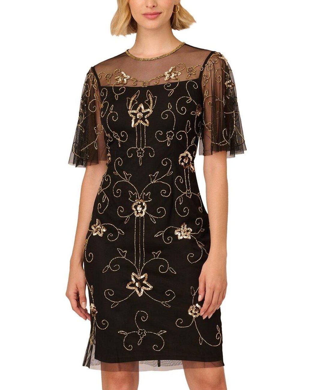 Adrianna Papell Black Short Sleeve Mini Dress