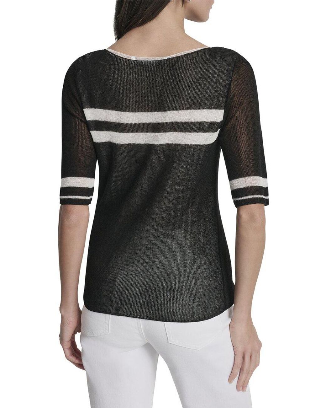 DKNY Black Lightweight Striped Sweater