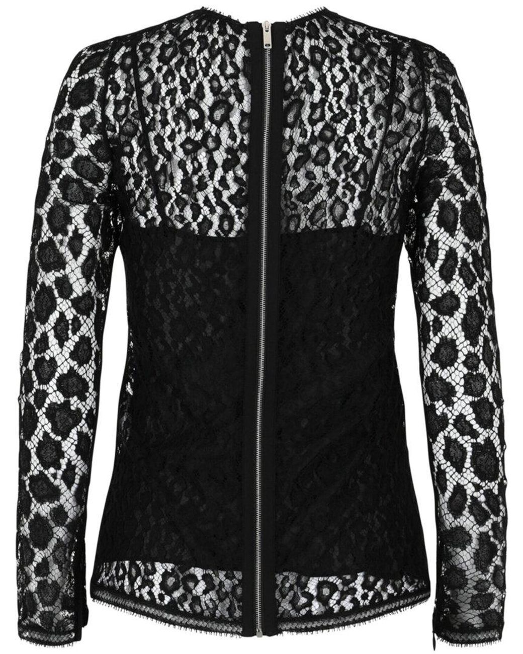 Givenchy Black Lace Patterned Silk-Lined Blouse