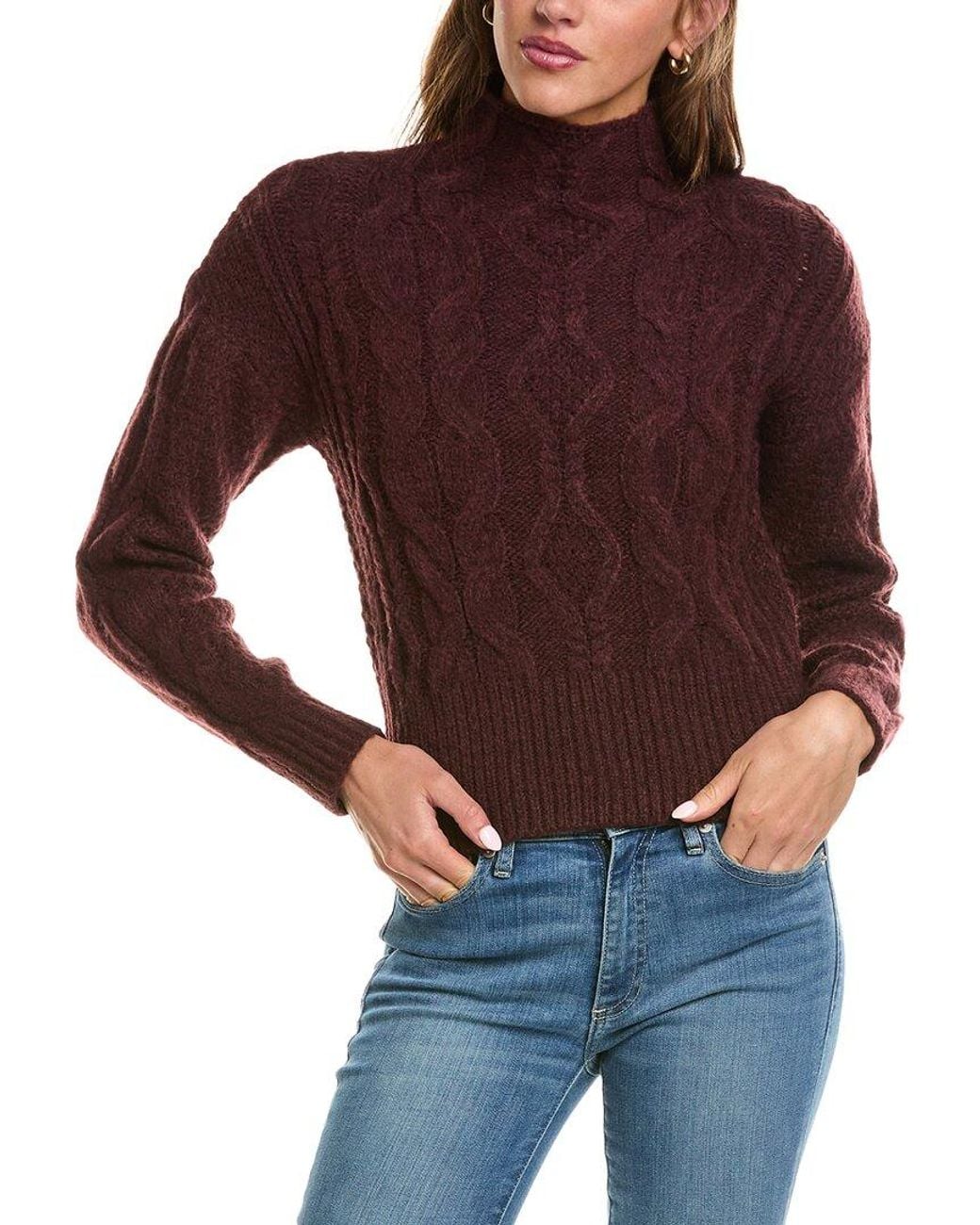 525 America Purple Oversized Cable Funnel Neck Pullover