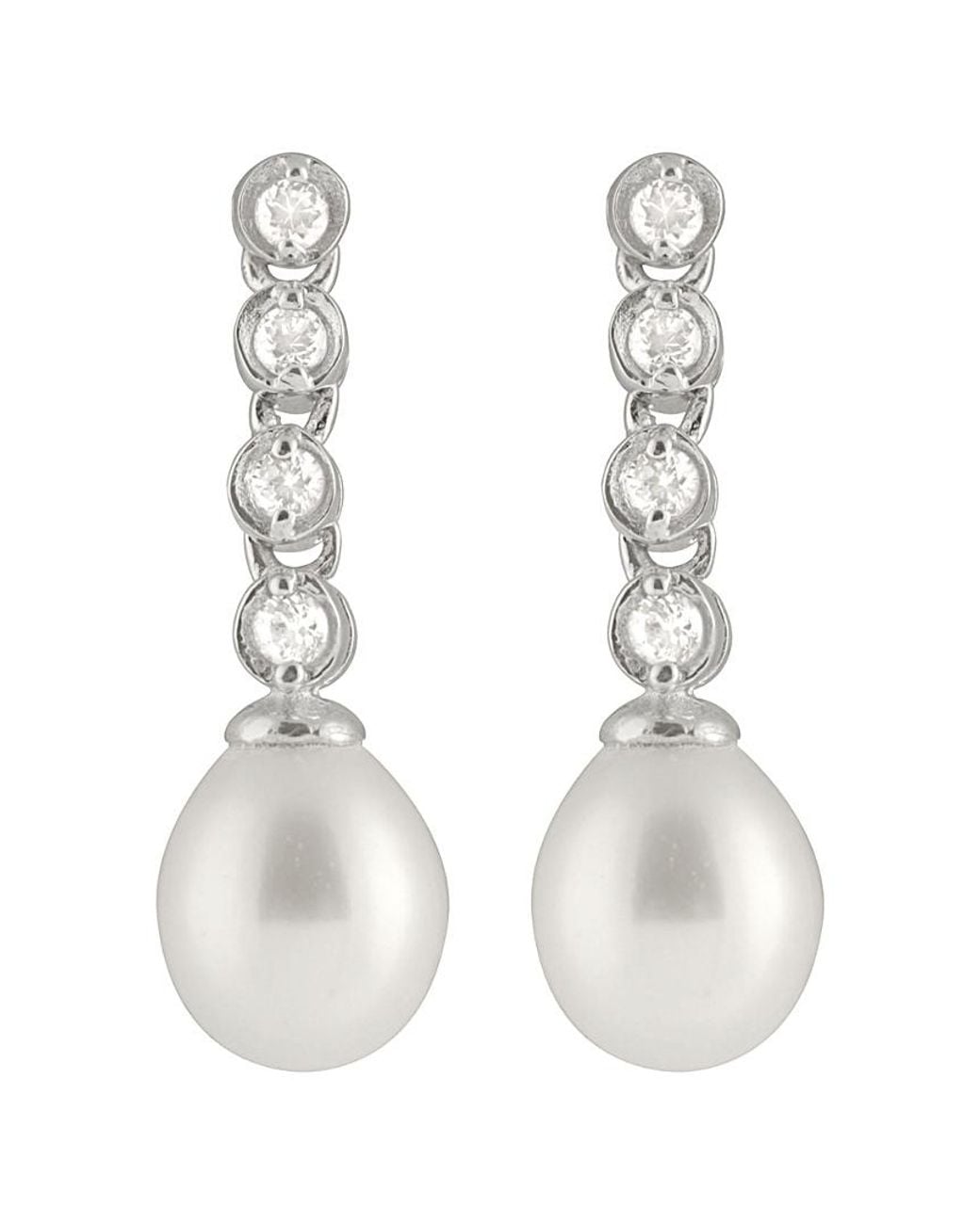 Splendid White Silver 7.5-8mm Freshwater Pearl & Cz Drop Earrings