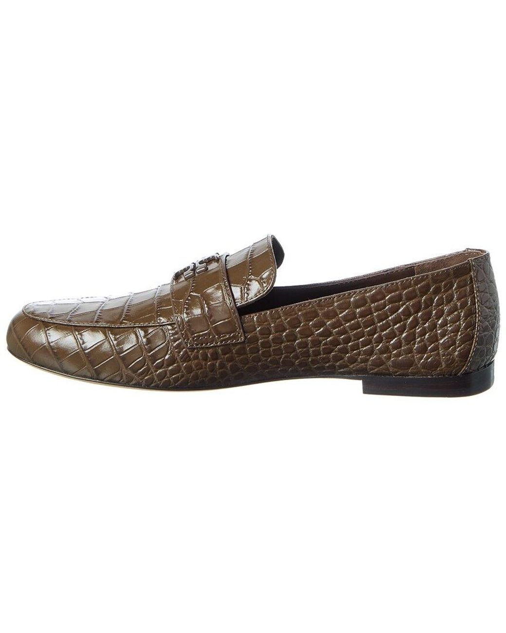 Tory Burch Brown Mini Everly Croc-Embossed Leather Loafer