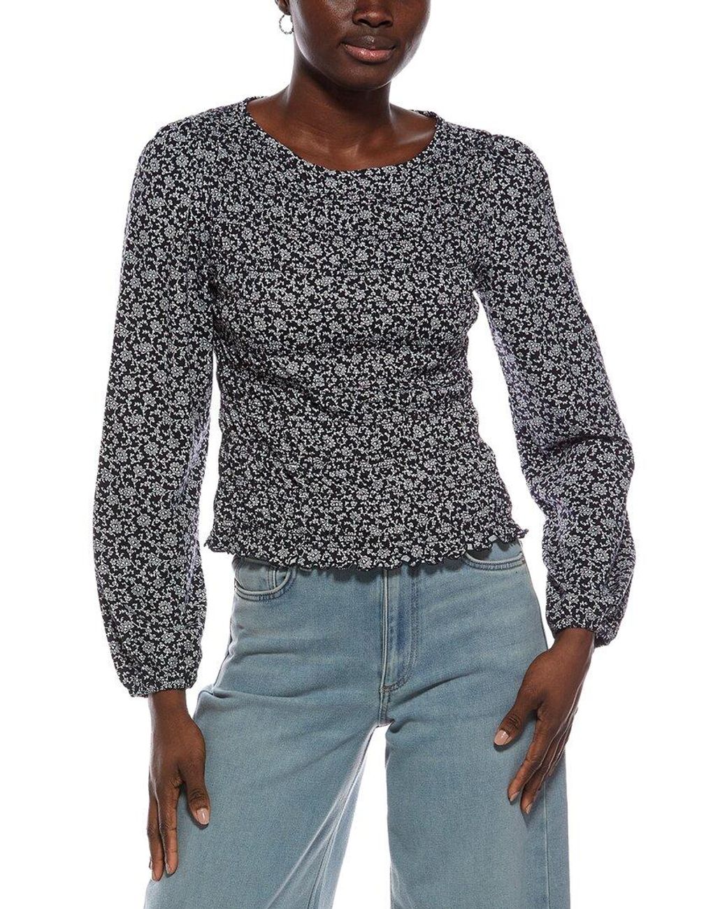 Madewell Gray Bonytail Elbow Sleeve Smocked Top