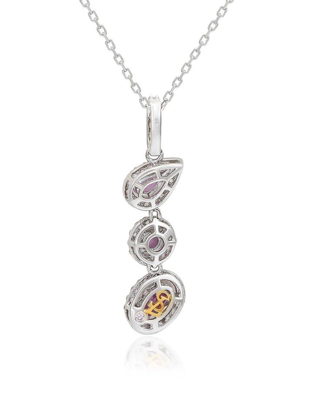 Suzy Levian Pink 1.06 Ct. Tw. Diamond & Sapphire Multi-Shape Drop Pendant
