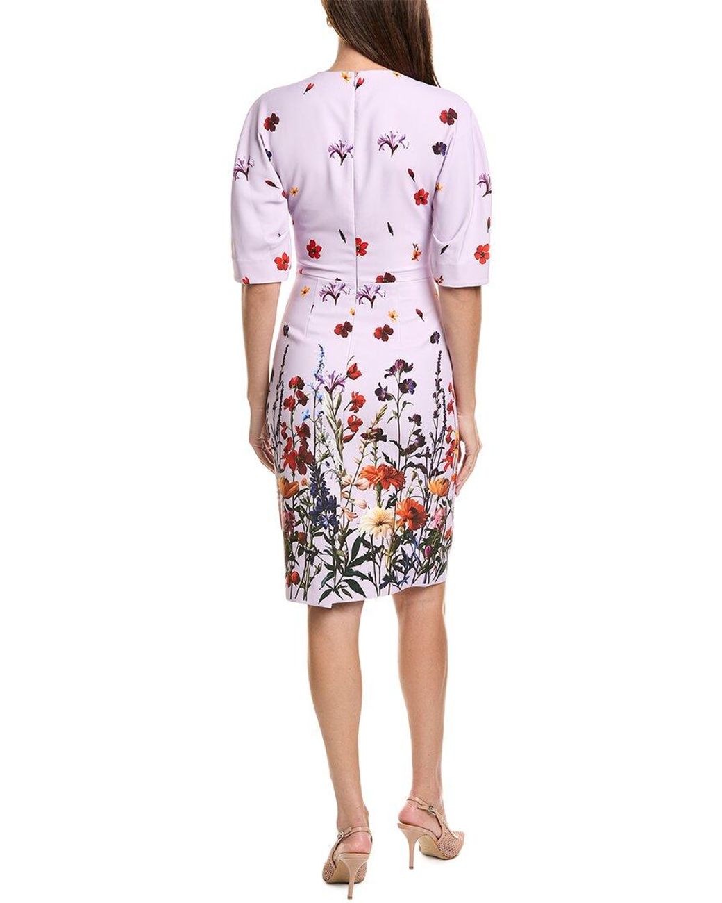 Teri Jon Red Crepe Floral Placement Print Wide Sleeve Sheath Dre
