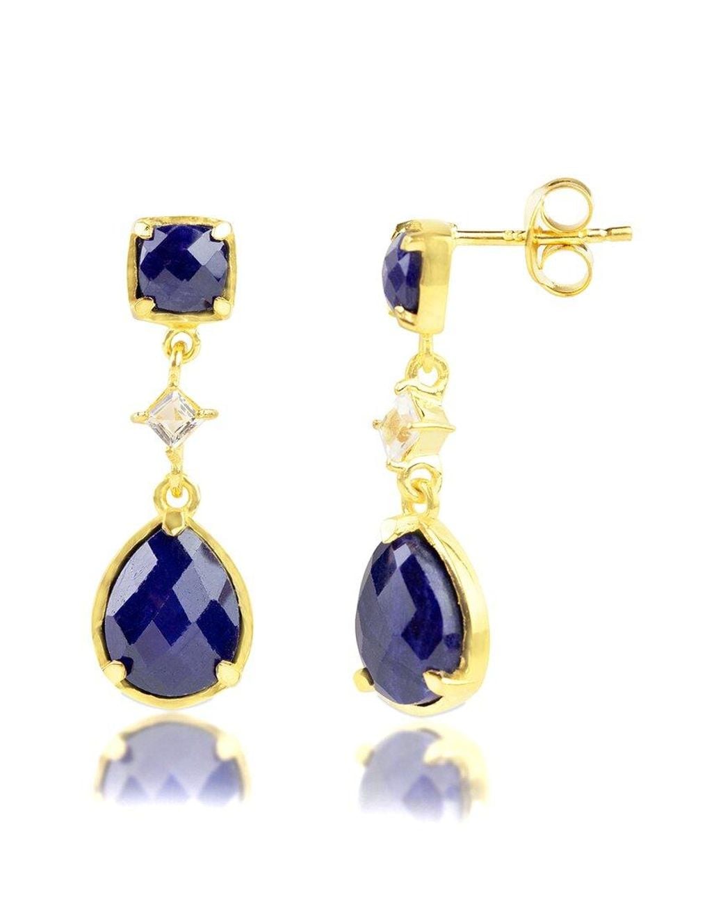 MaxColor Blue 18K Over 1.50 Ct. Tw. Sapphire Dangle Earrings