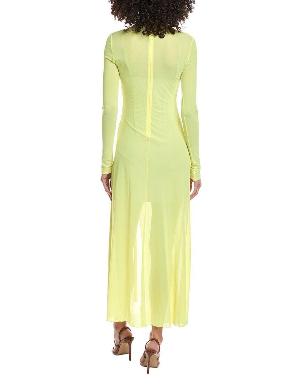 LAPOINTE Yellow Mesh Fitted Bias Tab Slit Dress