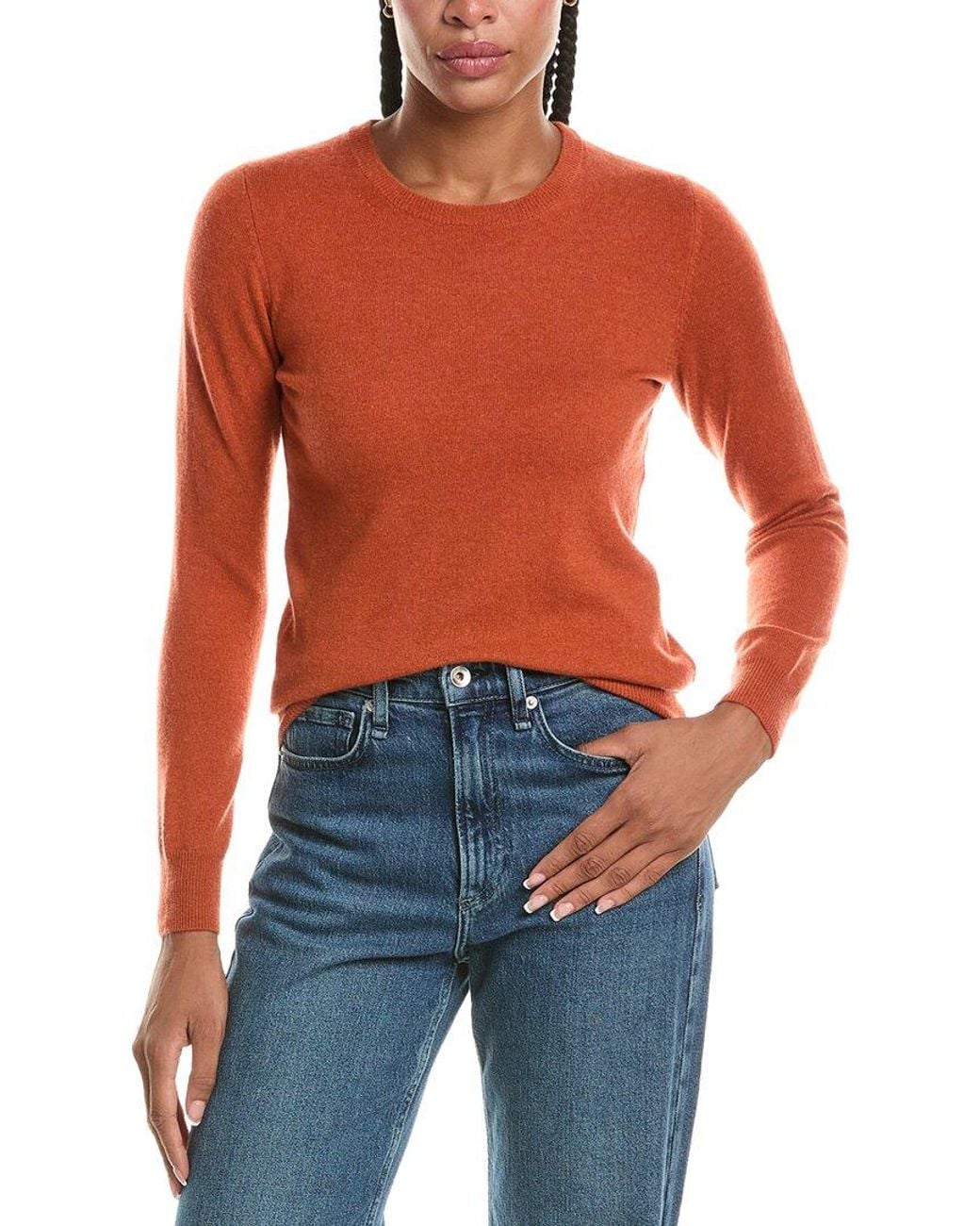 N.Peal Cashmere Orange Evie Classic Round Neck 100% Cashmere Sweater
