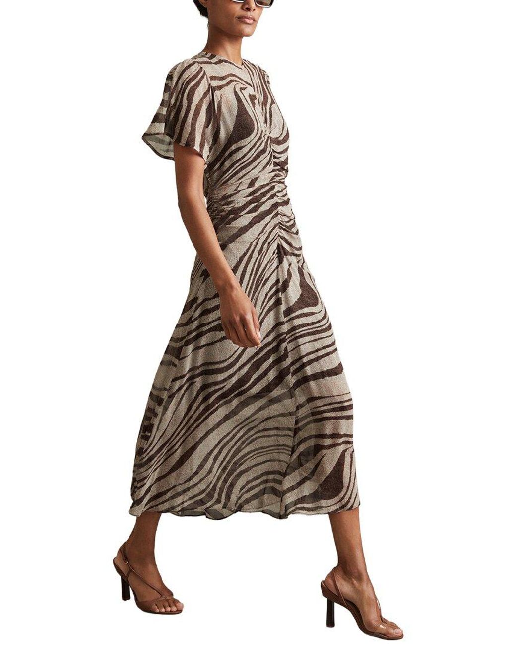 Reiss Natural Tabitha Animal Printed Midi Dress