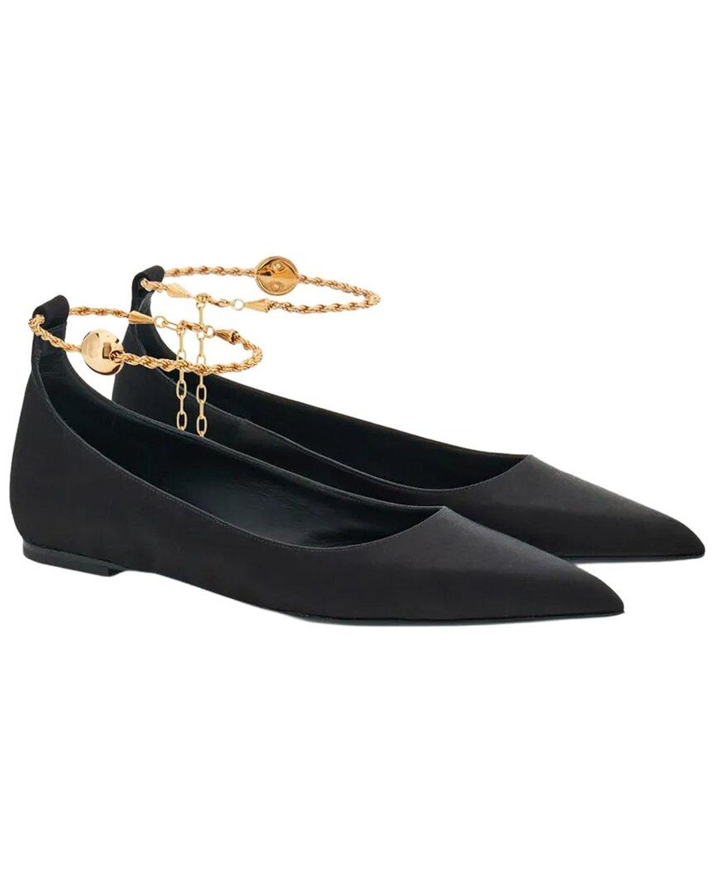 Ferragamo Black Cable-Link Chain Leather Ballet Flat