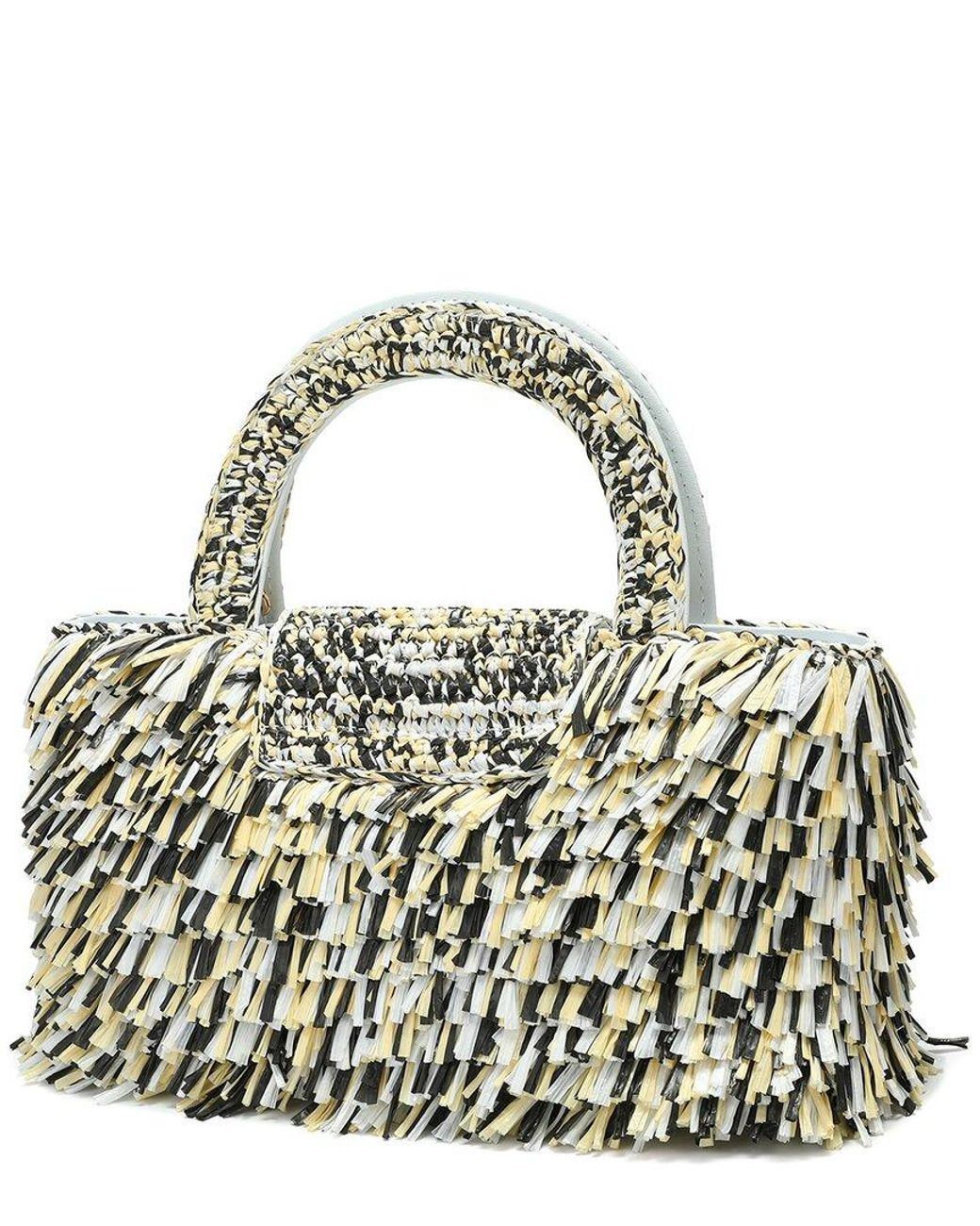 Tiffany & Fred Paris Metallic Tassel Weaving Raffia Top Handle Crossbody