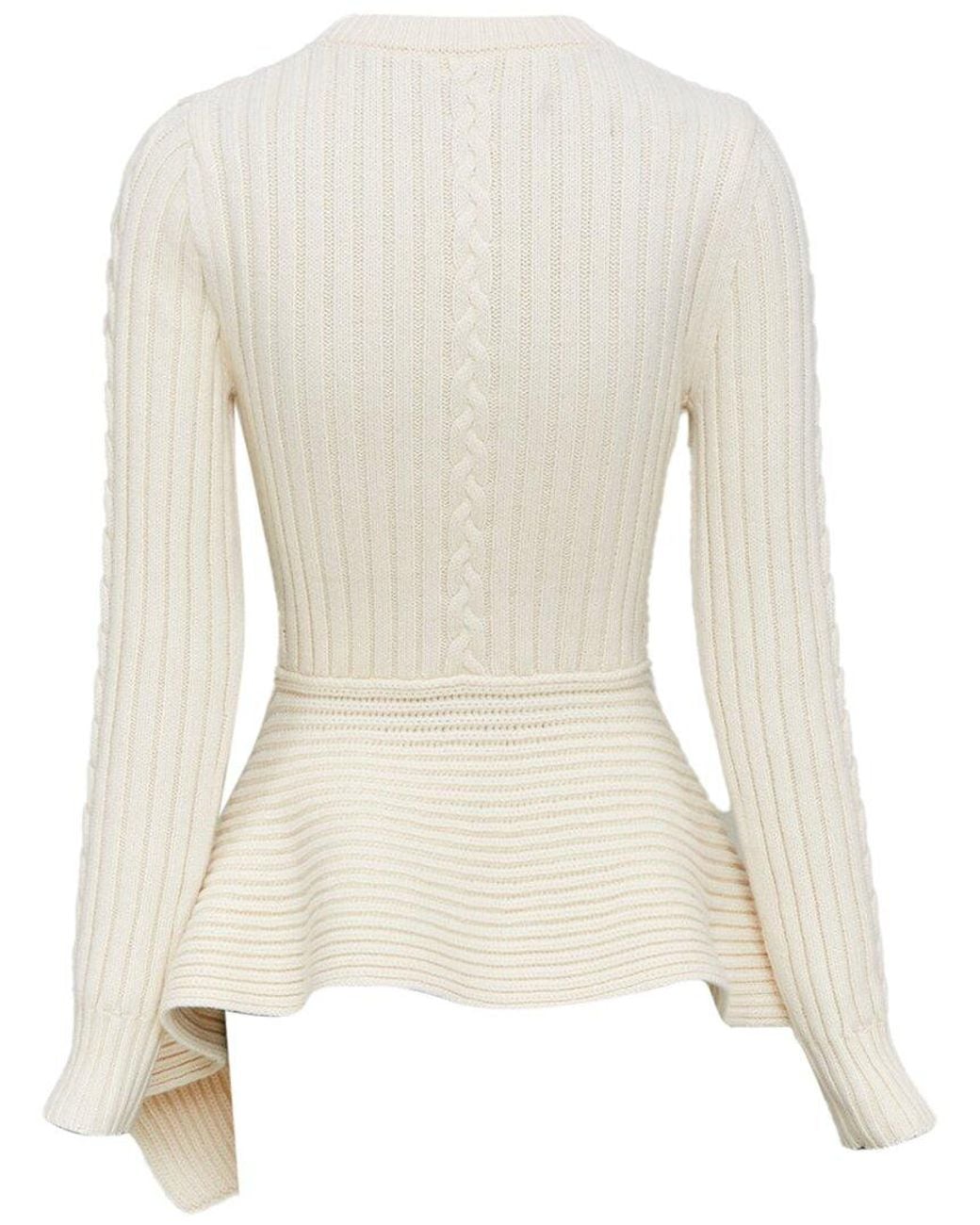 McQueen White Asymmetric Drape Peplum Sweater, Size Int (Authentic Pre- Loved)