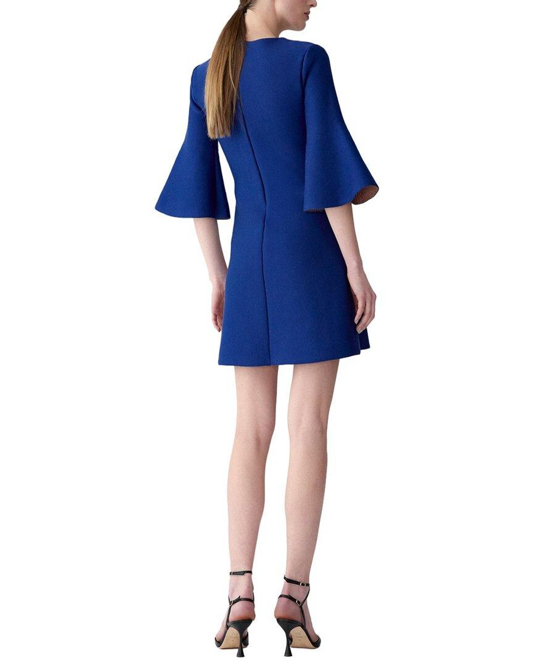 Carolina Herrera Blue Flare Sleeve Wool-Blend Shift Dress