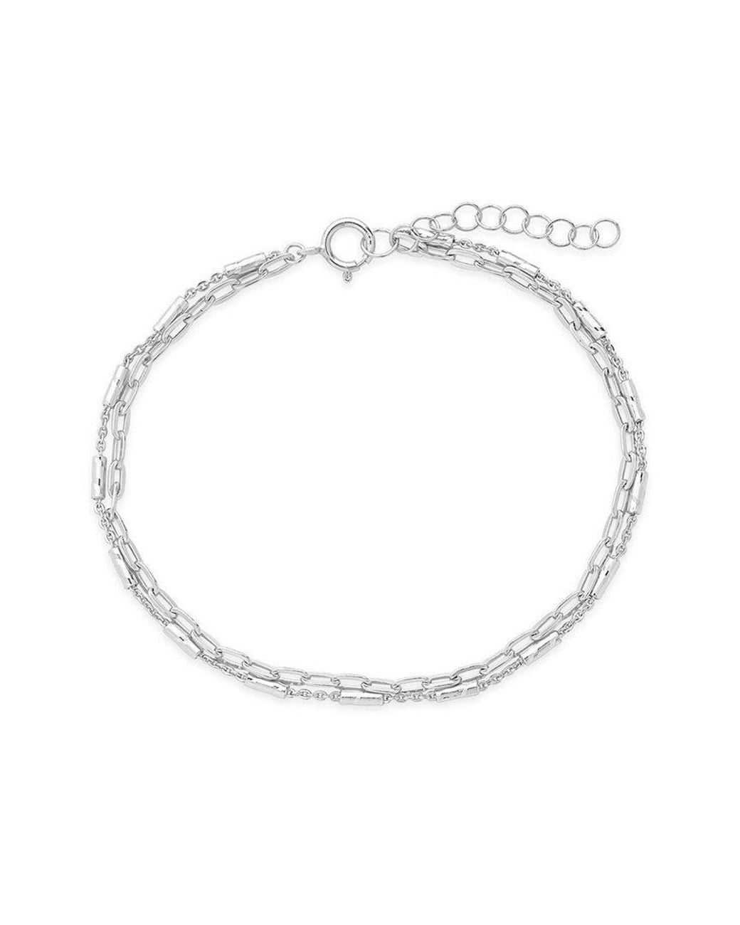 Sterling Forever White Silver Delicate Two-layer Chain Bracelet