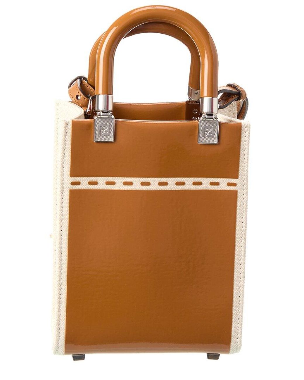 Fendi Brown Sunshine Mini Patent Tote