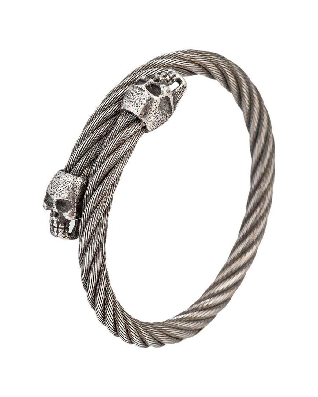 Eye Candy LA Metallic Premium Collection Titanium Double Skull Head Coil Cuff Bracelet for men
