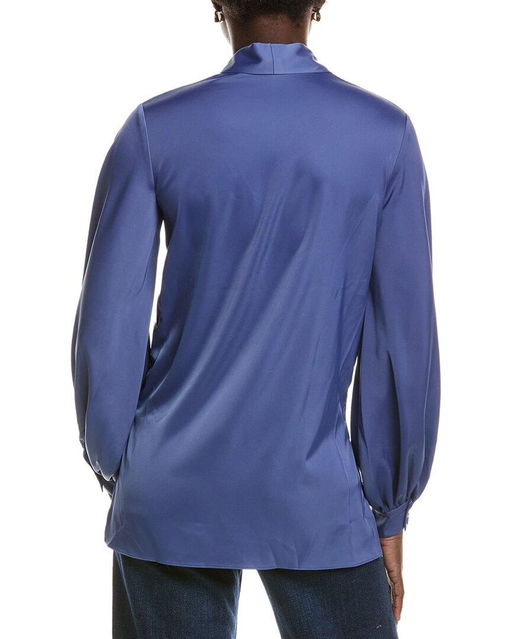 Susana Monaco Blue Matte Satin Tie Blouse