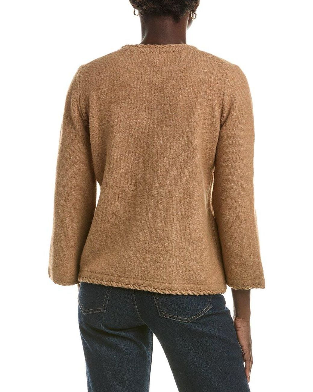 Anne Klein Natural Braid Trim Wool-Blend Sweater