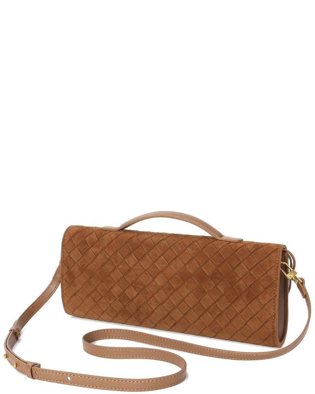 Tiffany & Fred Paris Brown Woven Suede & Leather Shoulder Bag