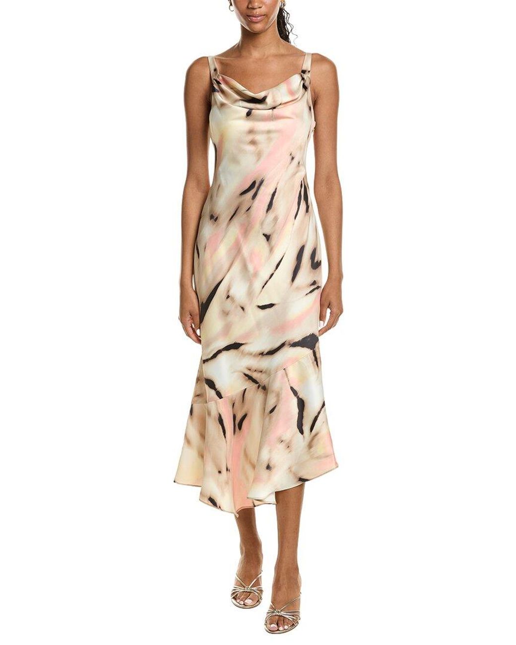 Kenneth Cole Natural Asymmetric Hem Cowl Front Dress