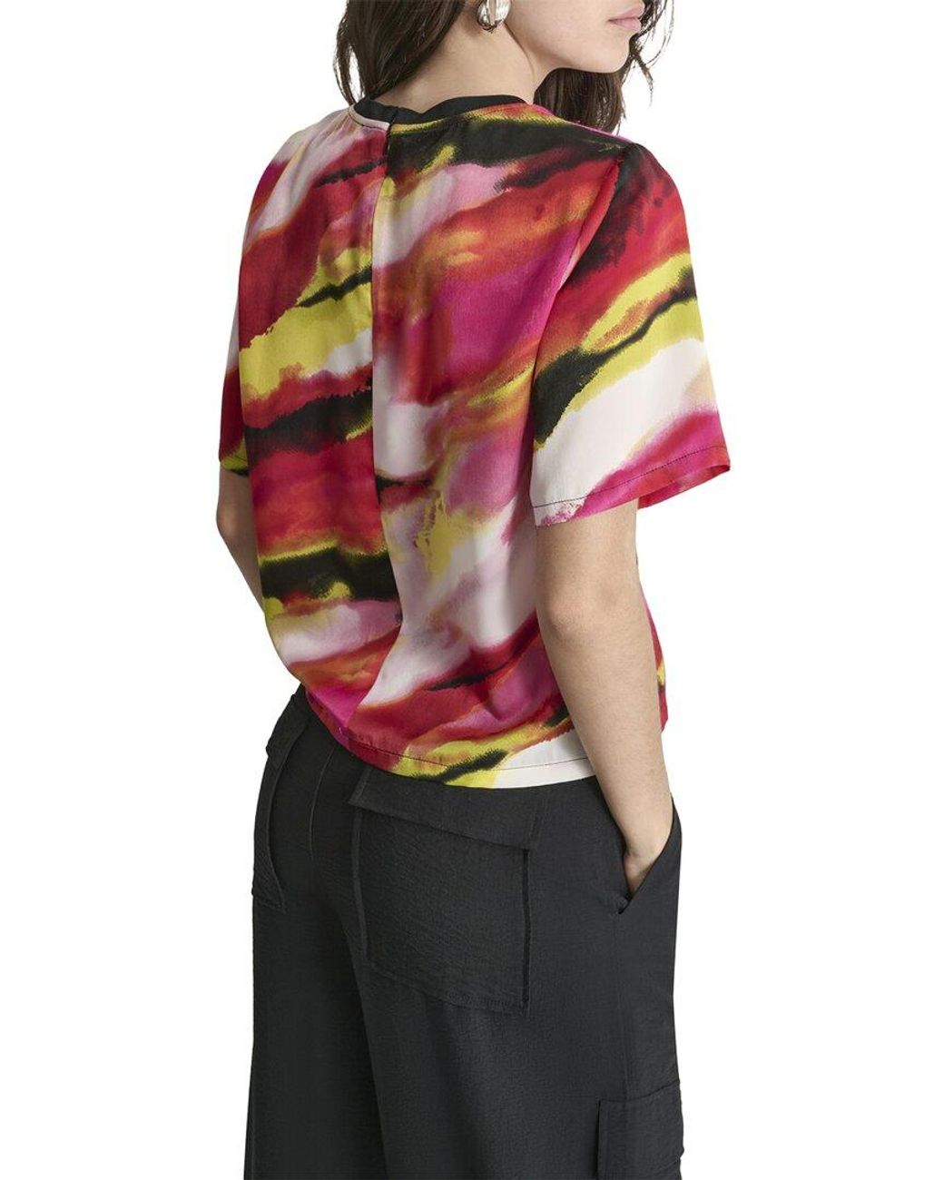 DKNY Red Print Crewneck Top