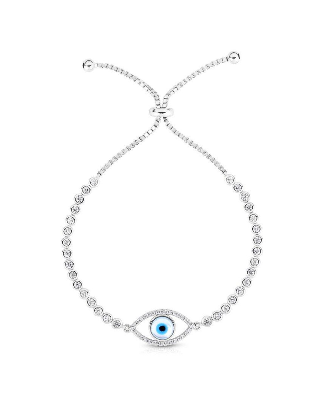 Sphera Milano White Cz Adjustable Evil Eye Tennis Bracelet