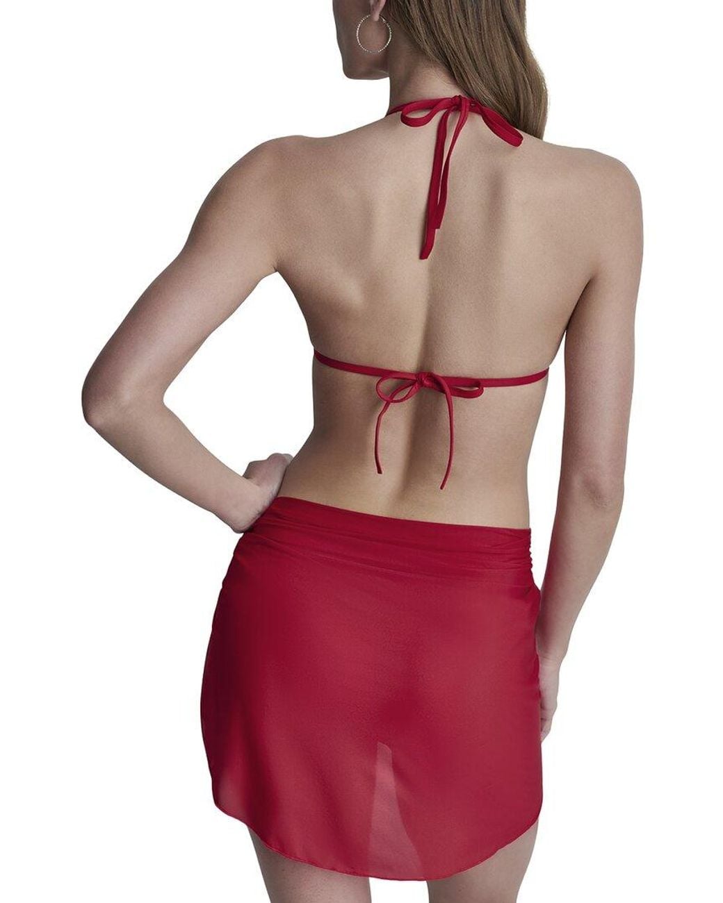 DKNY Red Triangle Bikini Set With Sarong