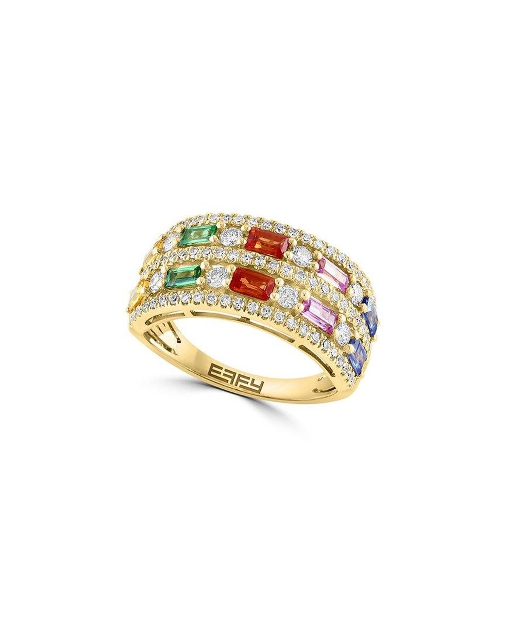 Effy Fine Jewelry White 14K 1.58 Ct. Tw. Diamond & Multi Sapphire Ring