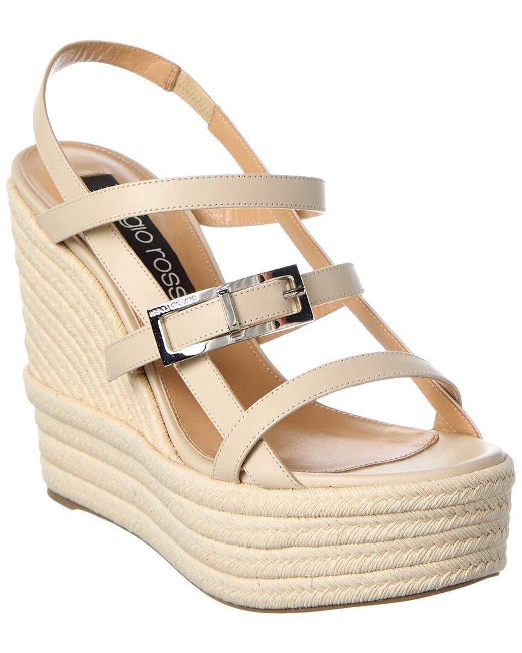 Sergio Rossi Metallic Nora 75 Leather Wedge Sandal