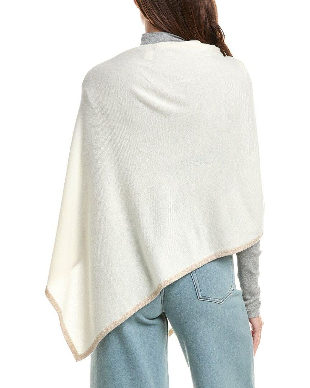 Sofiacashmere White Sofiacashmere Asymmetrical Cashmere-Blend Poncho