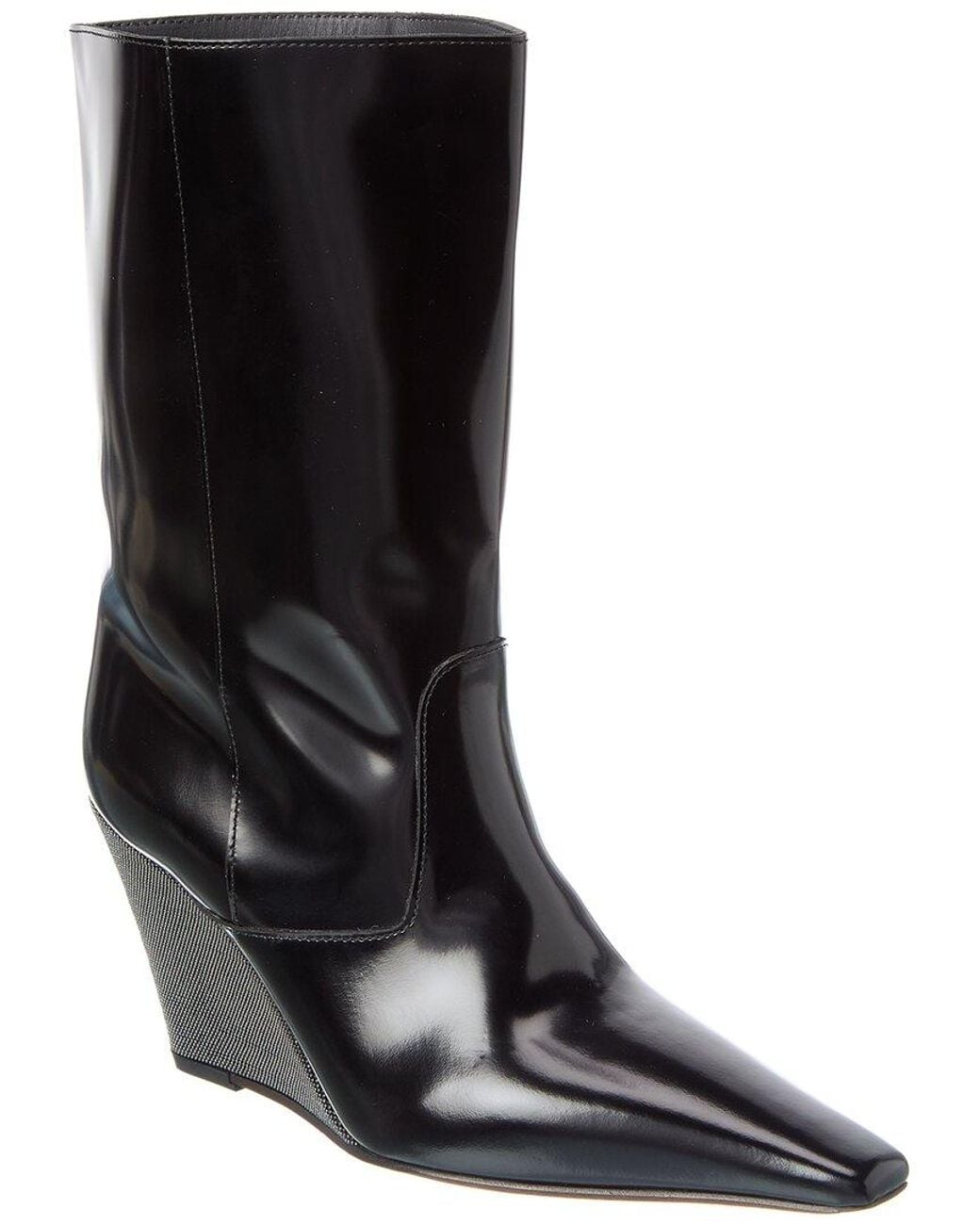 Brunello Cucinelli Black Leather Bootie