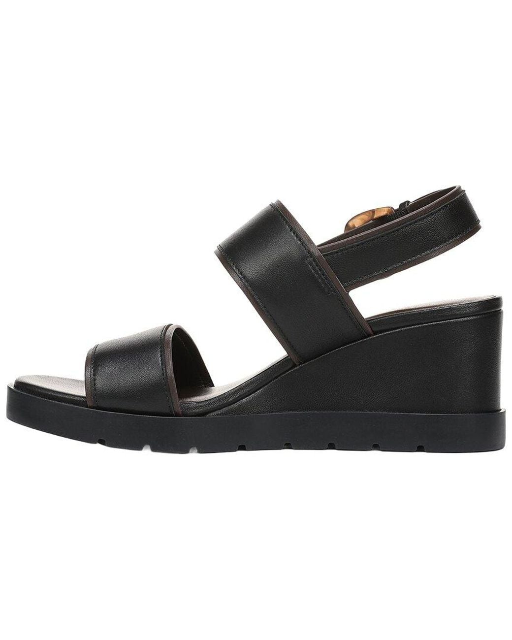 Vince Black Roma-B Leather Slingback Wedge Sandal
