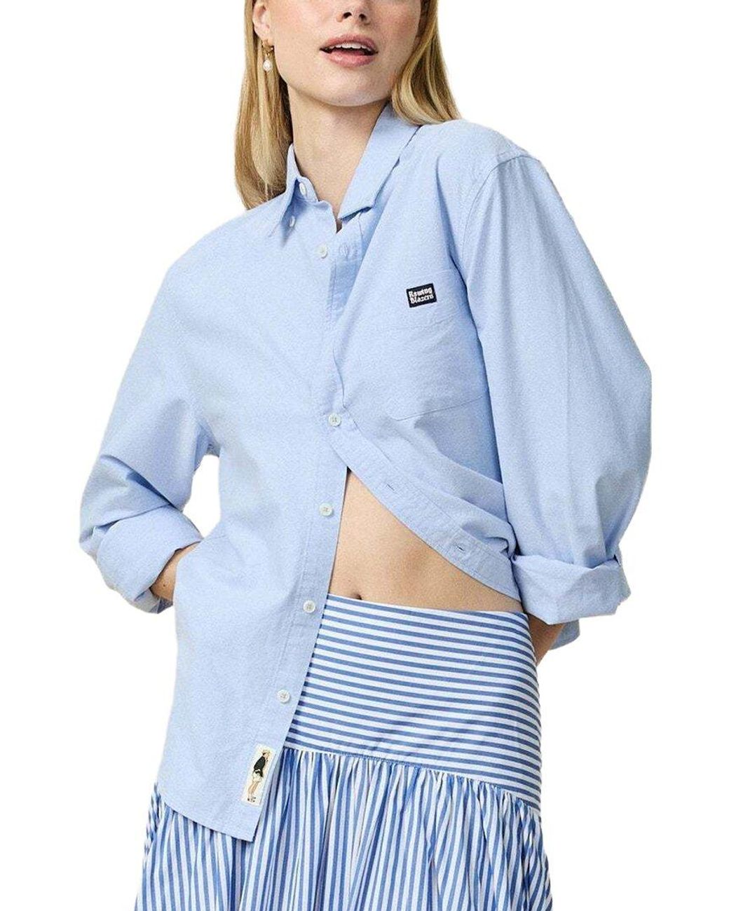 Rowing Blazers Blue Poplin Pinstripe Top