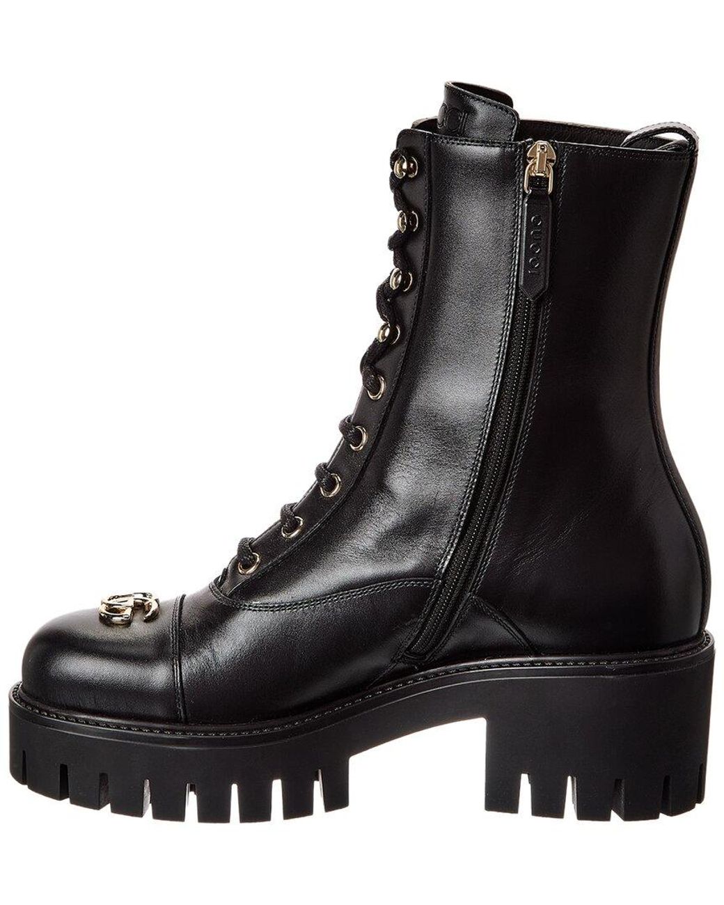 Gucci Black Lace-Up Leather Bootie