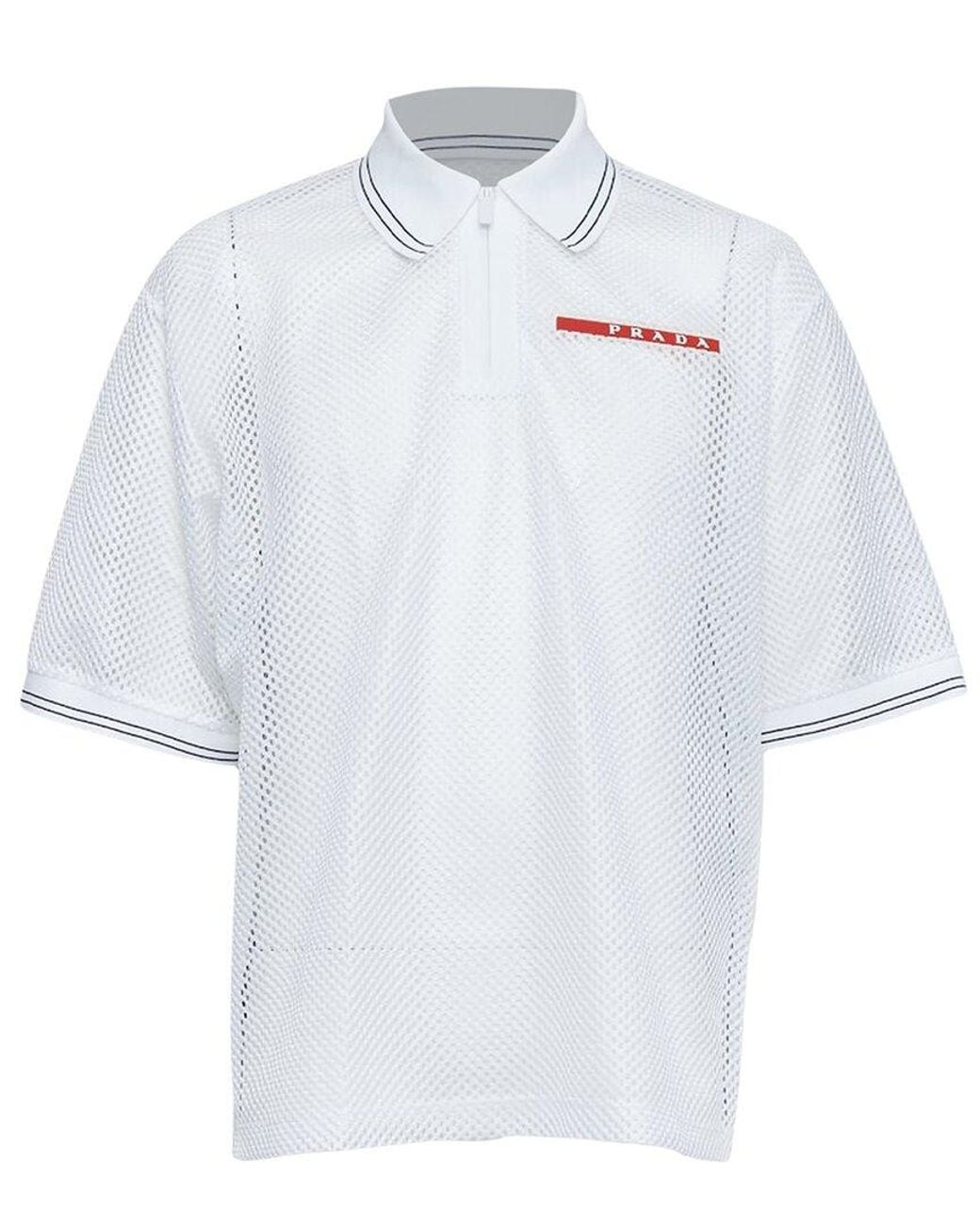Prada White Sport Mesh Half Zip Polo Shirt, Size Int (Authentic Pre-Loved)