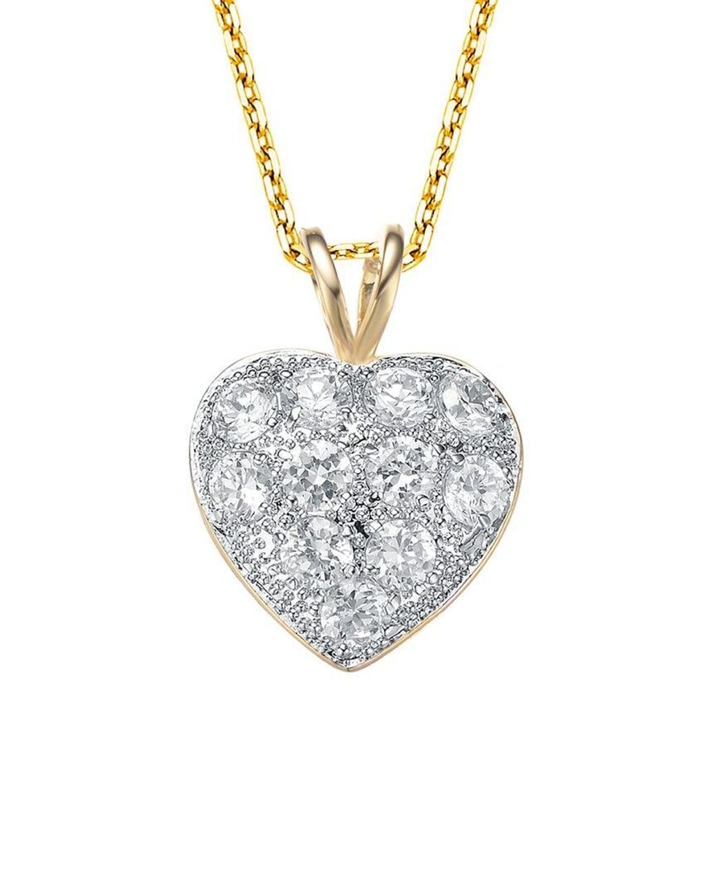 Genevive Jewelry Metallic 14k Over Silver Cz Heart Pendant