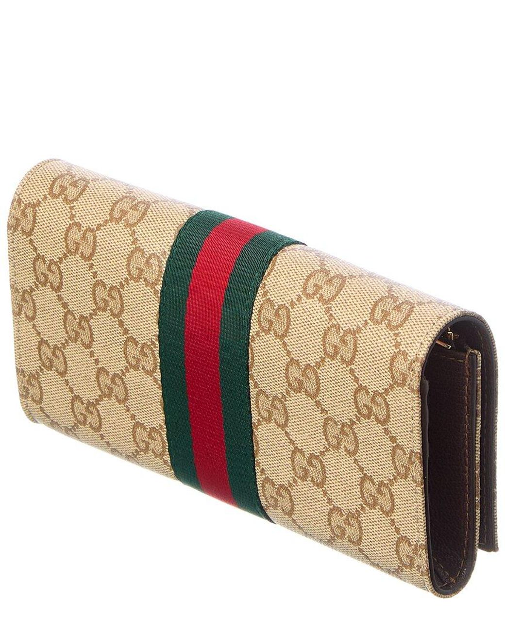 Gucci Brown Long GG Canvas & Leather Continental Wallet