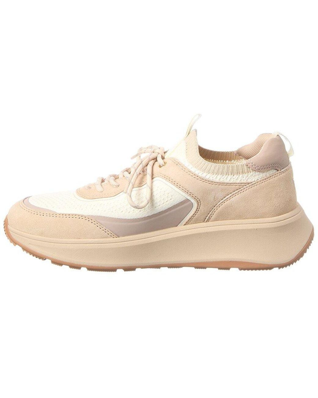 Fitflop Natural F-Mode Suede/Knit Flatform Slip-On Laced Sneaker
