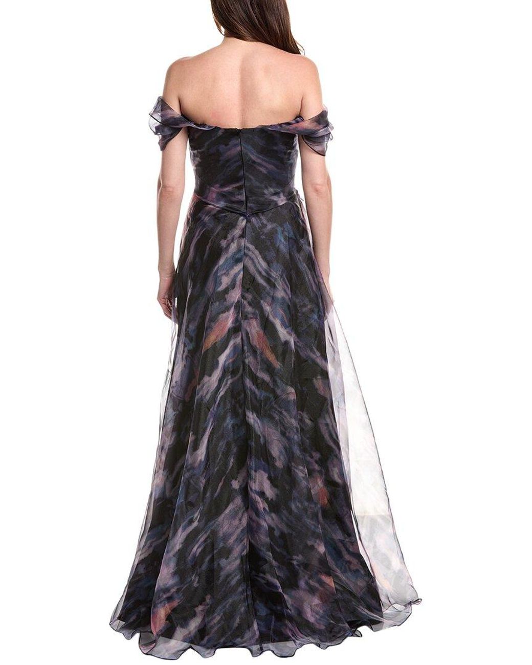 Rene Ruiz Black Off-The-Shoulder Organza Gown