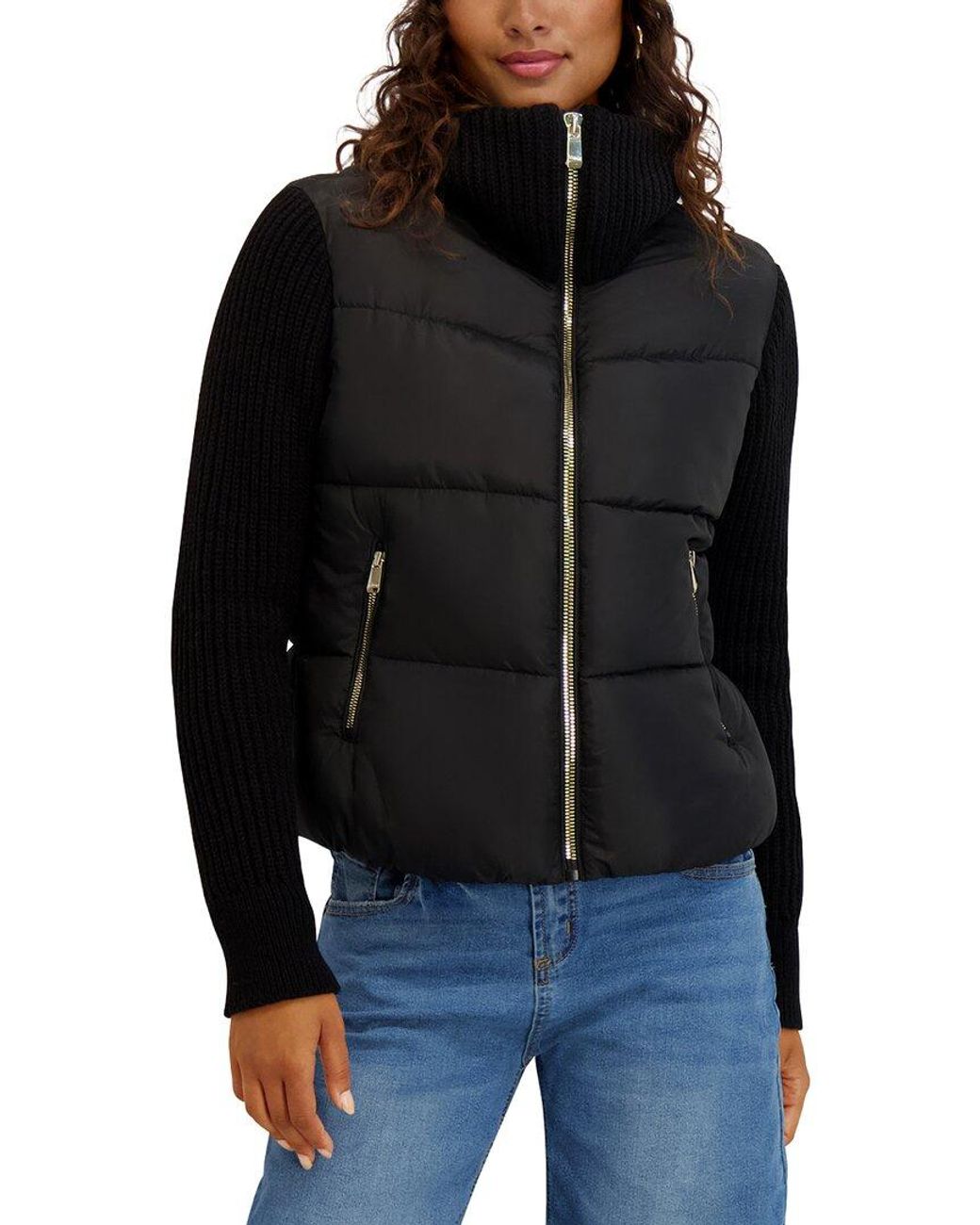 Kensie Black Wool Blend Notch Collar Fringe Button Front