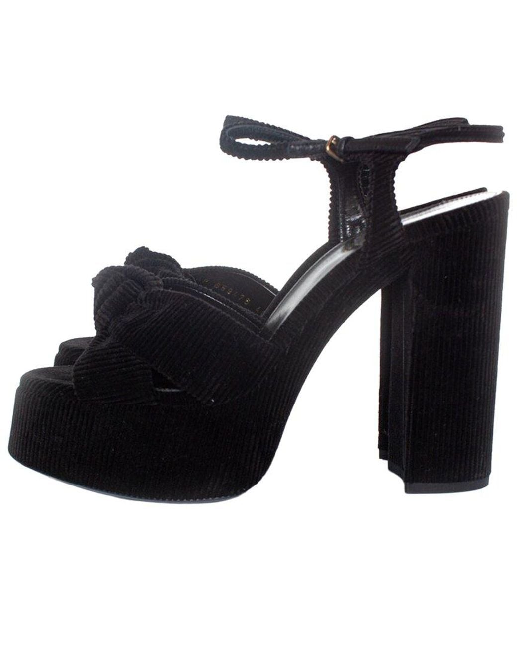 Saint Laurent Black Velvet Bianca 85 Platform Sandal (Authentic Pre-Loved)