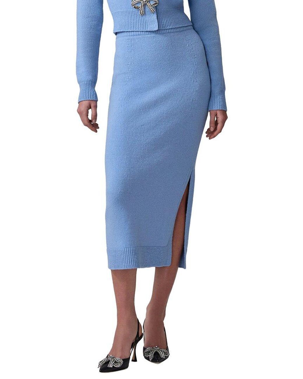 Carolina Herrera Blue Wool & Cashmere-Blend Pencil Skirt
