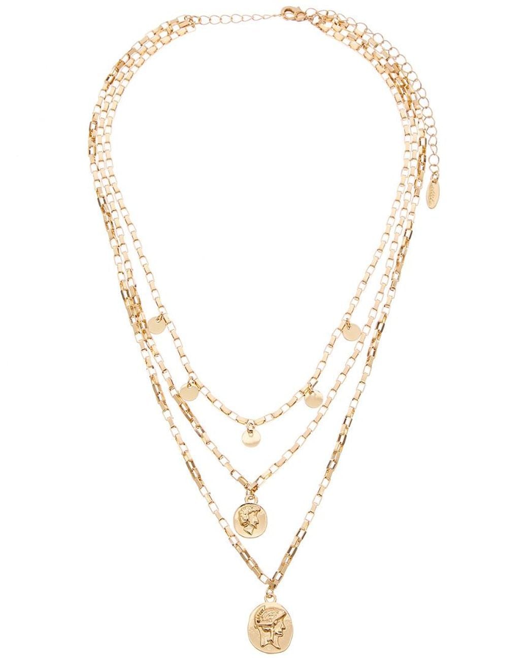 Ettika Metallic Plated Multi Coin & Disc Layered Chain Necklace