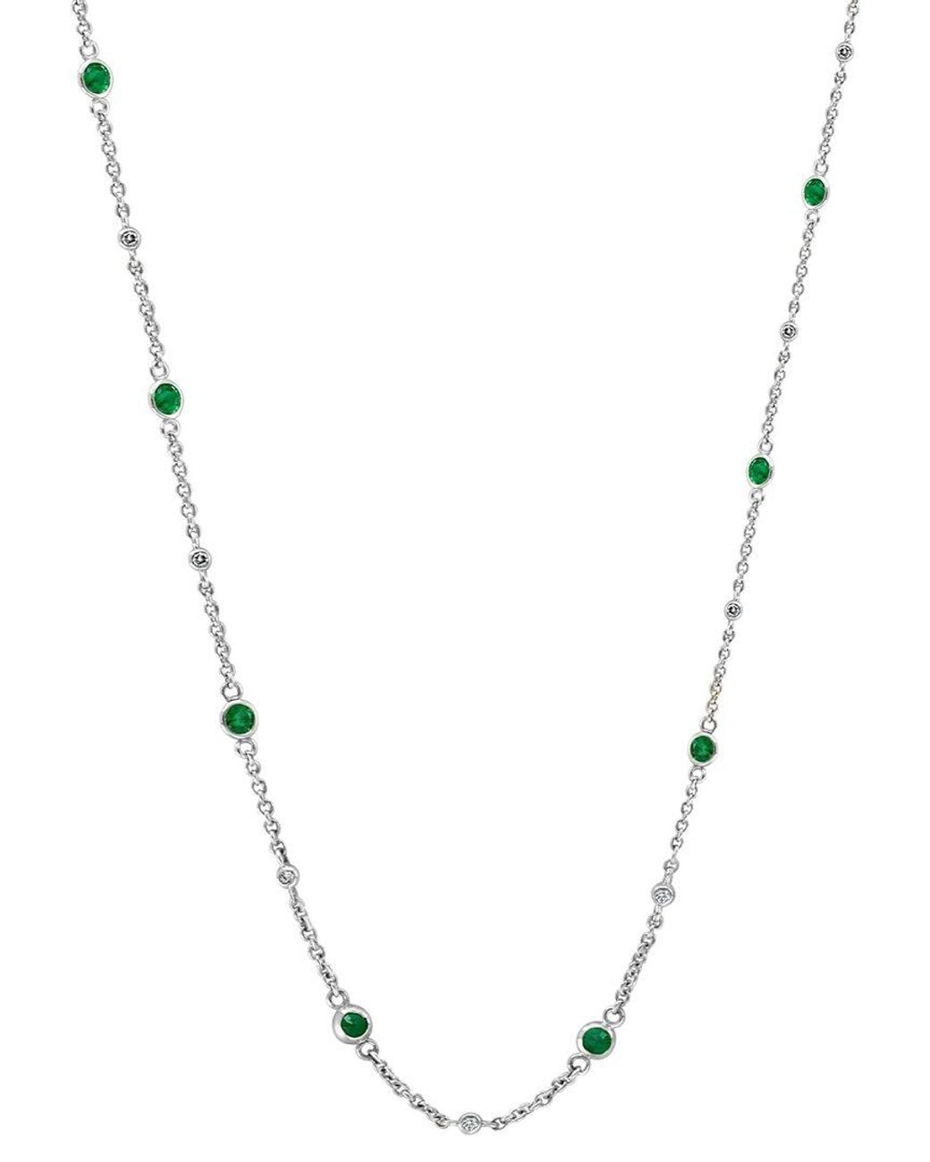 Effy Fine Jewelry Metallic 14K 1.37 Ct. Tw. Diamond & Emerald Necklace