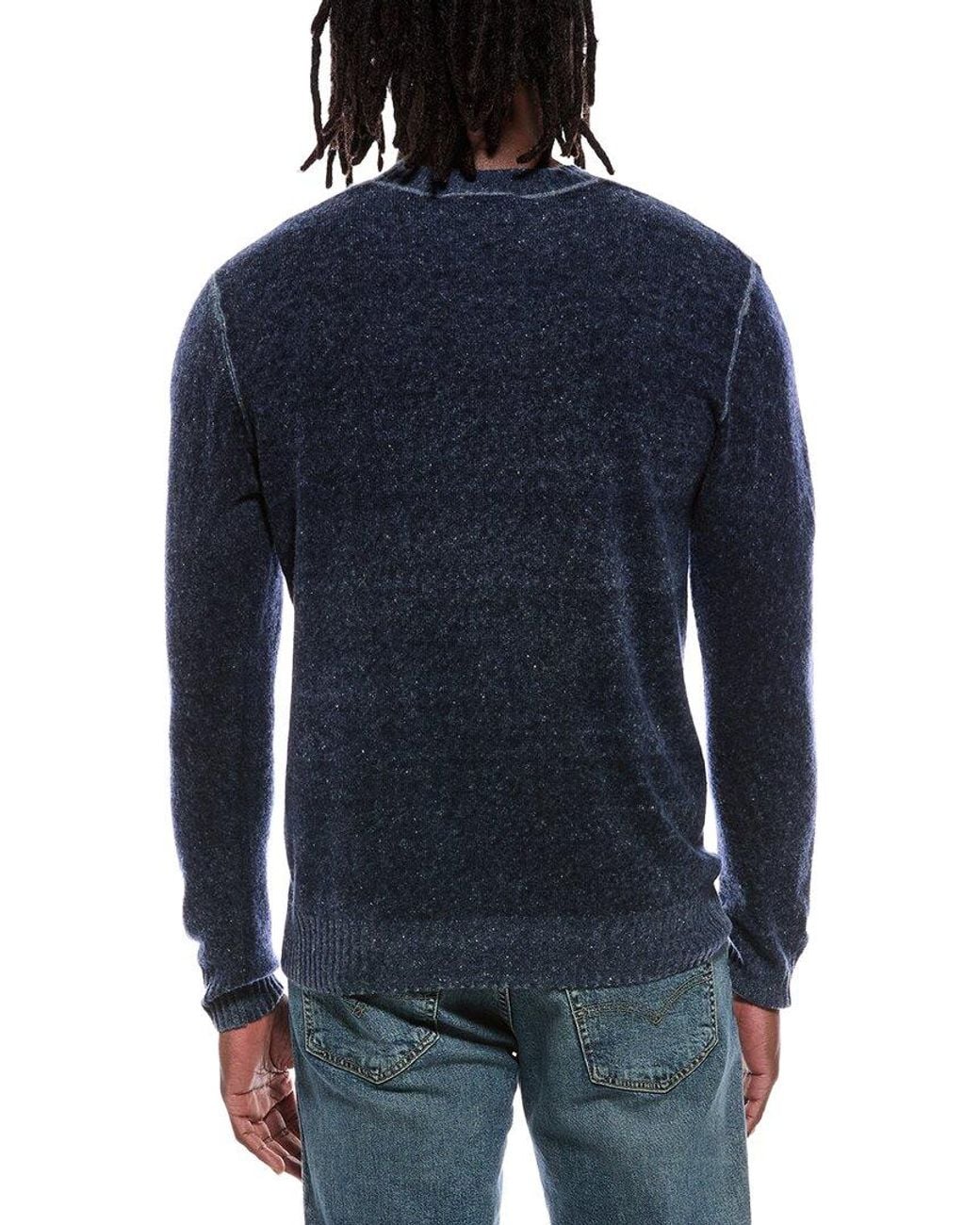 Autumn Cashmere Blue Inked Crewneck High Rib 100% Cashmere Sweater for men